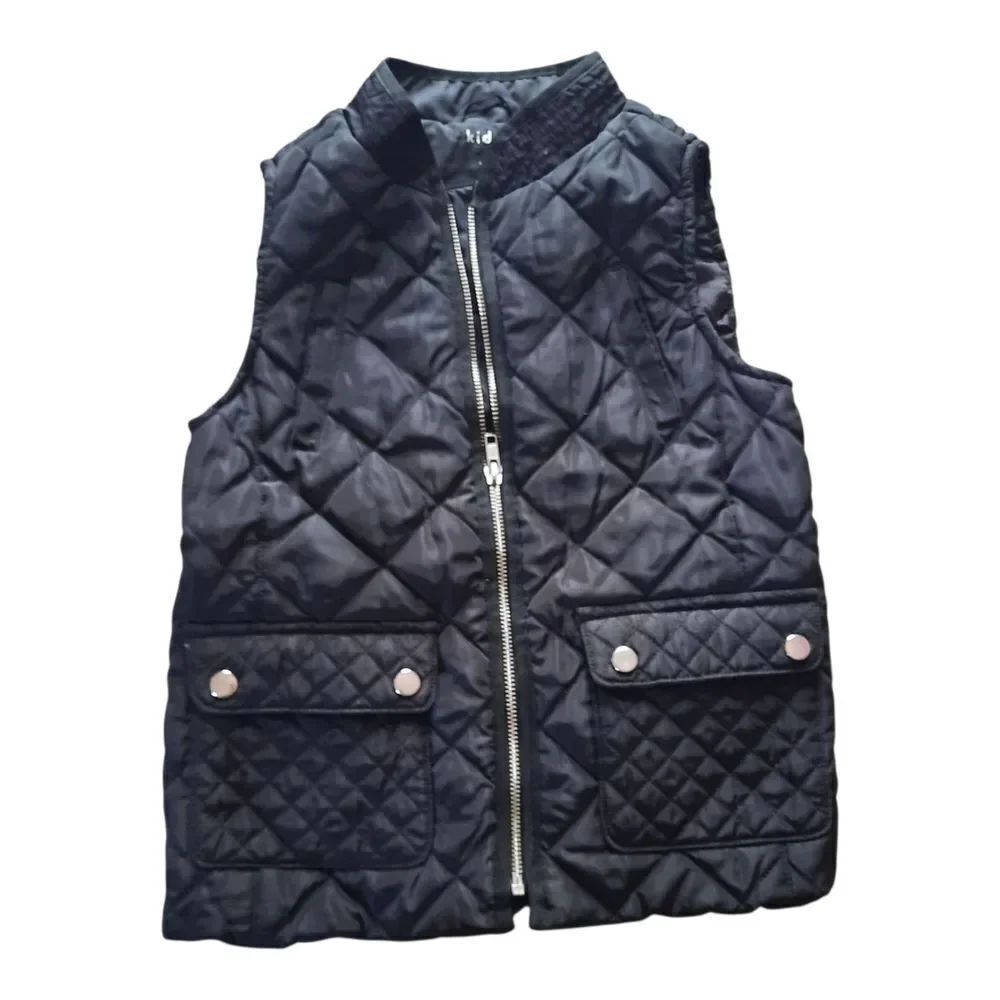 Kidpik Black Quilted Vest with Stand-Up Collar